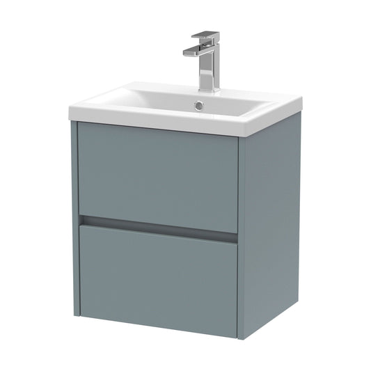 [BFED2302A] Square Wall Hung 2 Drawer Vanity Unit & Ceramic Basin, 500mm - Matt Coastal Grey - Cutout