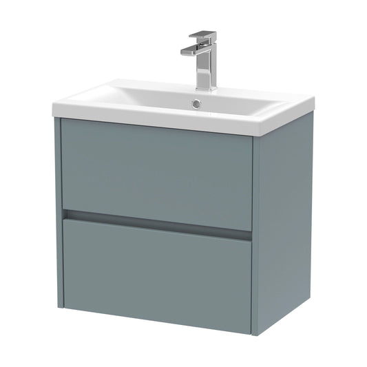 [BFED2304A] Square Wall Hung 2 Drawer Vanity Unit & Ceramic Basin, 600mm - Matt Coastal Grey - Cutout