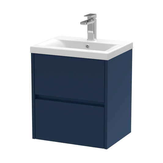 [BFED2902A] Square Wall Hung 2 Drawer Vanity Unit & Ceramic Basin, 500mm - Midnight Blue - Cutout