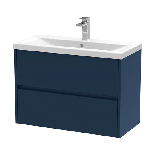 [BFED2906A] Square Wall Hung 2 Drawer Vanity Unit & Ceramic Basin, 800mm - Midnight Blue - Cutout