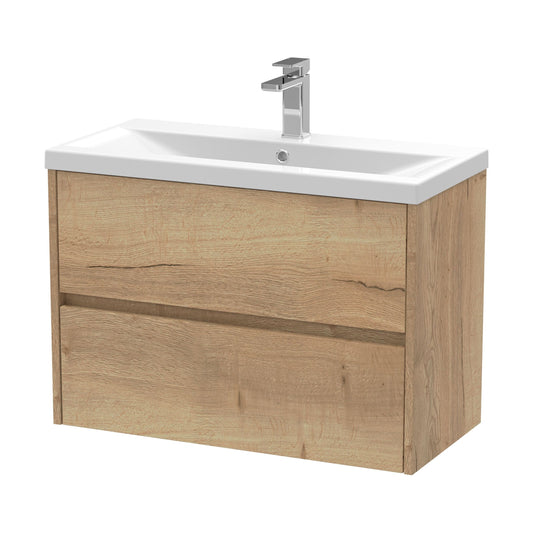 [BFED806A] Edge Square Wall Hung 2 Drawer Vanity Unit & Ceramic Basin, 800mm - Woodgrain Autumn Oak - Balterley - Cutout