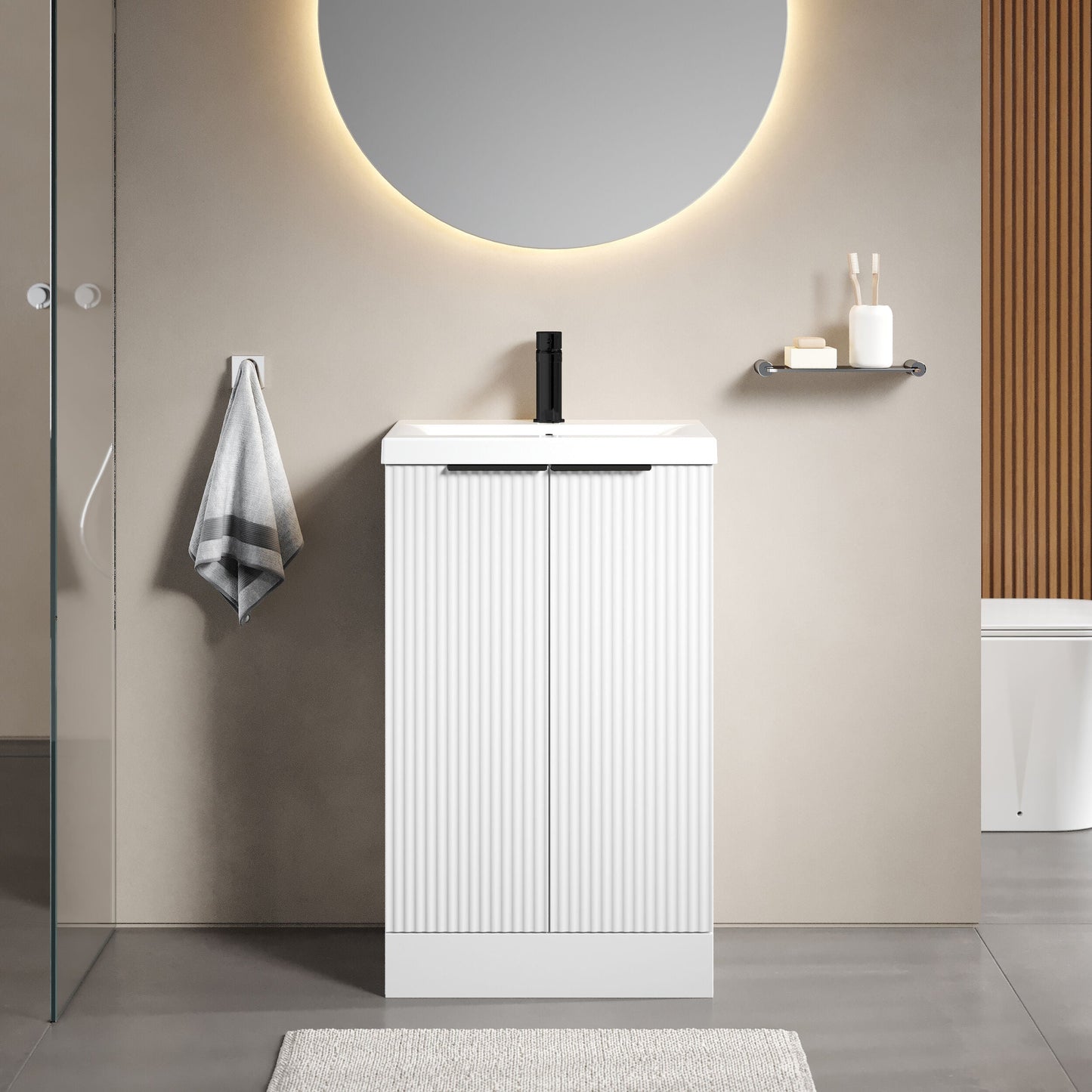 [BFFF123AH224] Tixall Fluted Front Floor Standing Vanity Basin Unit with Choice of Size, Colour and Handle Options - Lifestyle 1