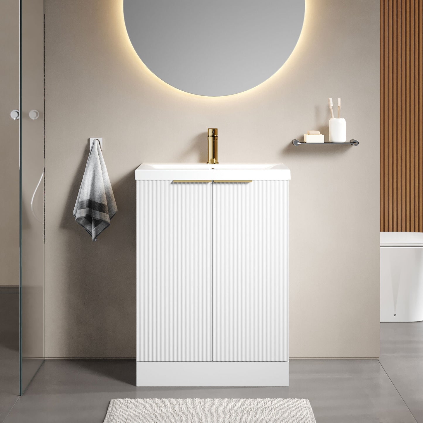 [BFFF125AH324] Tixall Fluted Front Floor Standing Vanity Basin Unit with Choice of Size, Colour and Handle Options - Lifestyle 1