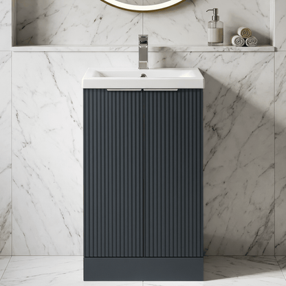 [BFFF1423A] Tixall Fluted Front Floor Standing Vanity Basin Unit with Choice of Size, Colour and Handle Options - Silo