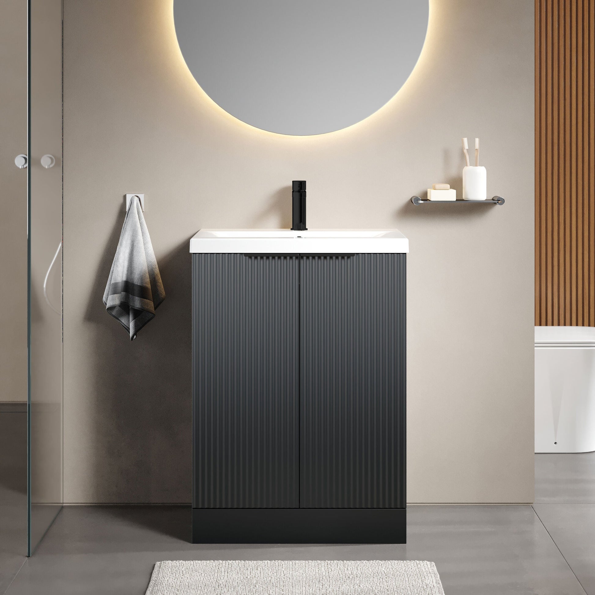 [BFFF1425AH224] Tixall Fluted Front Floor Standing Vanity Basin Unit with Choice of Size, Colour and Handle Options - Lifestyle 1