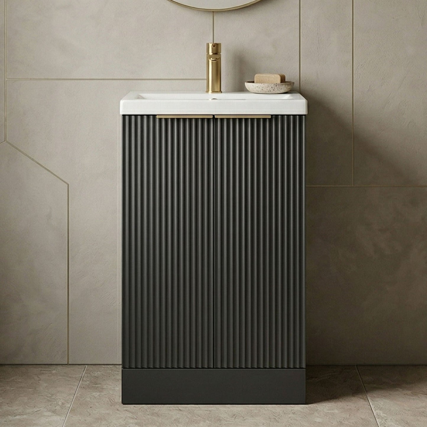 [BFFF1425AH324] Tixall Fluted Front Floor Standing Vanity Basin Unit with Choice of Size, Colour and Handle Options - Silo