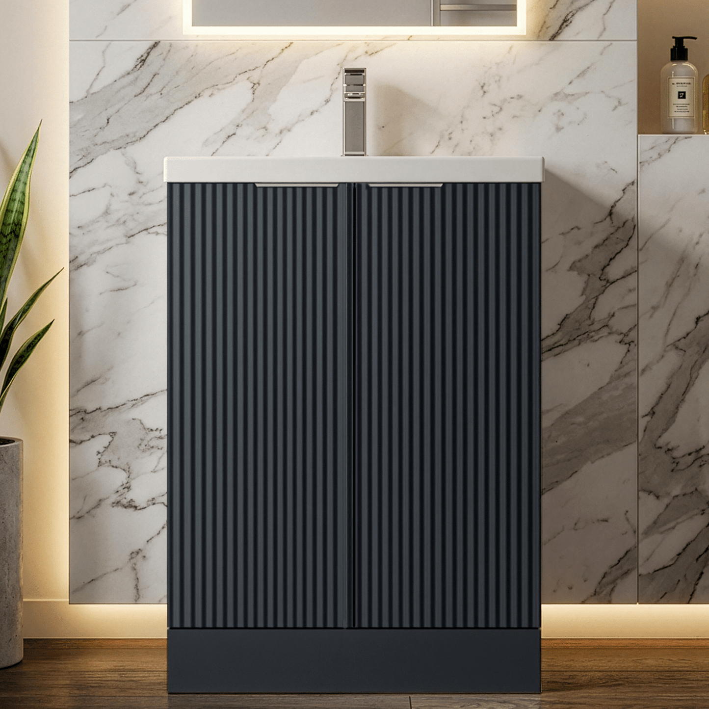 [BFFF1425A] Tixall Fluted Front Floor Standing Vanity Basin Unit with Choice of Size, Colour and Handle Options - Silo