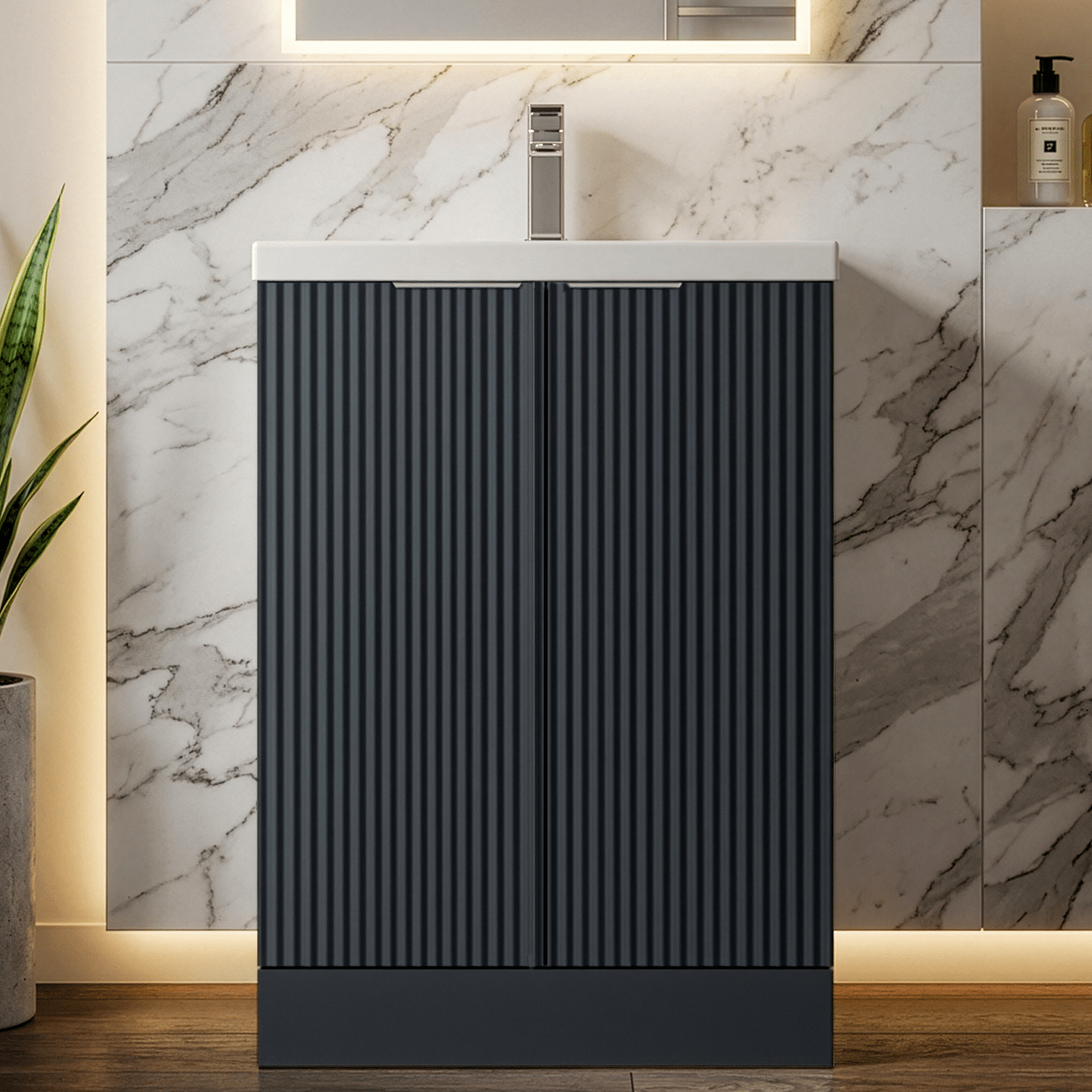 [BFFF1425A] Tixall Fluted Front Floor Standing Vanity Basin Unit with Choice of Size, Colour and Handle Options - Silo