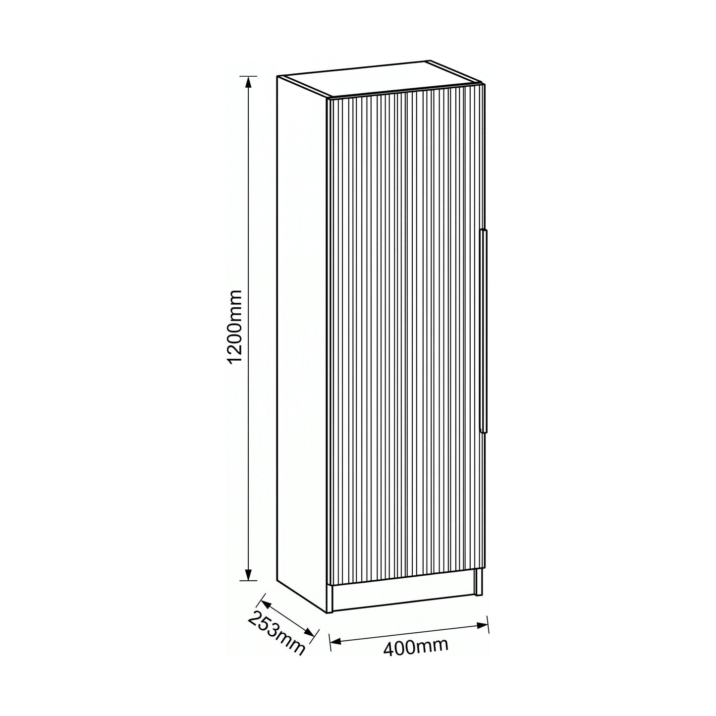 [BFFF1462H225] Tixall Fluted Wall Hung Tall Bathroom Storage Unit, 400mm, Multiple Colours and Handle Options - Technical Drawing