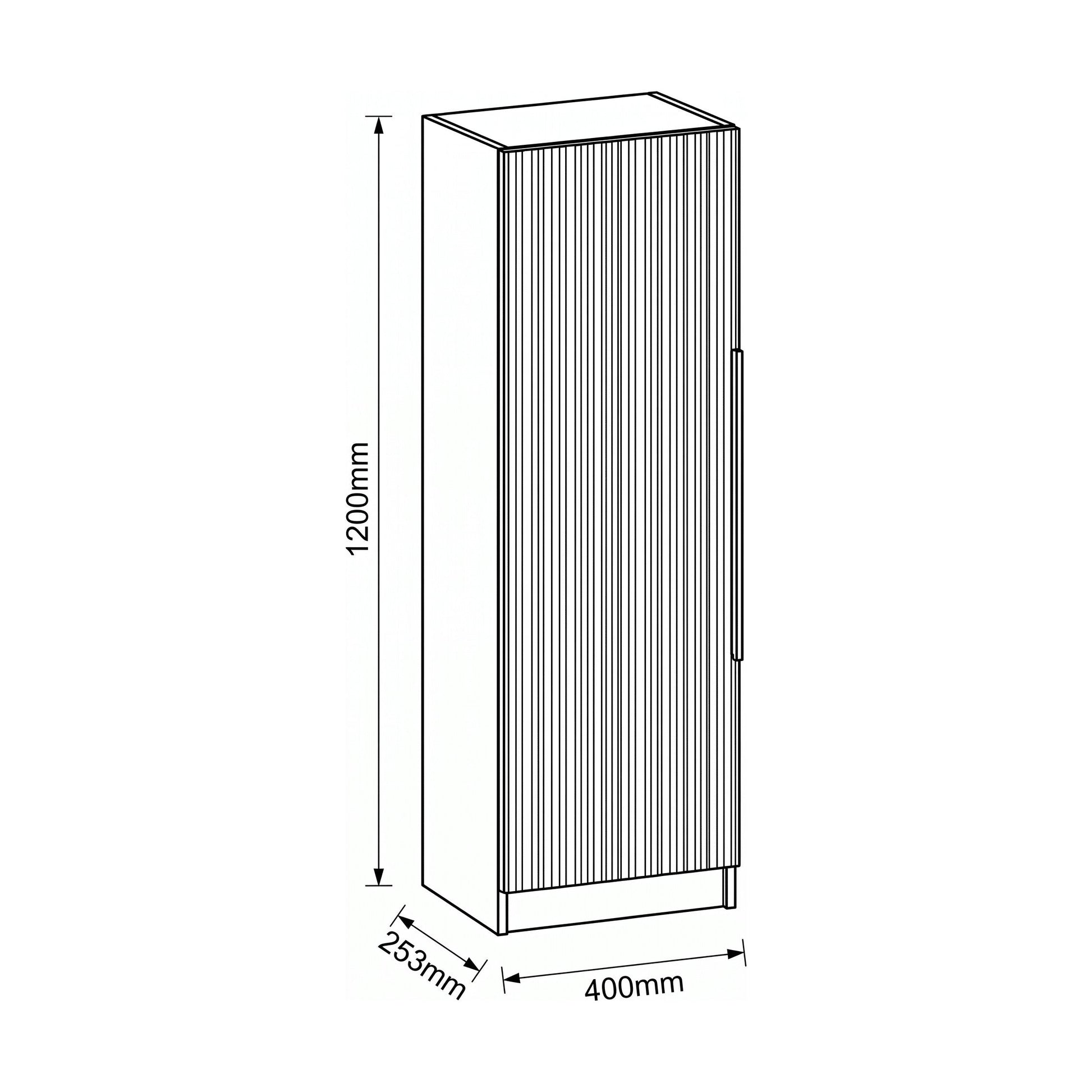 [BFFF1462H225] Tixall Fluted Wall Hung Tall Bathroom Storage Unit, 400mm, Multiple Colours and Handle Options - Technical Drawing