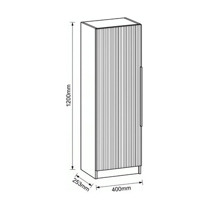 [BFFF1462H225] Tixall Fluted Wall Hung Tall Bathroom Storage Unit, 400mm, Multiple Colours and Handle Options - Technical Drawing