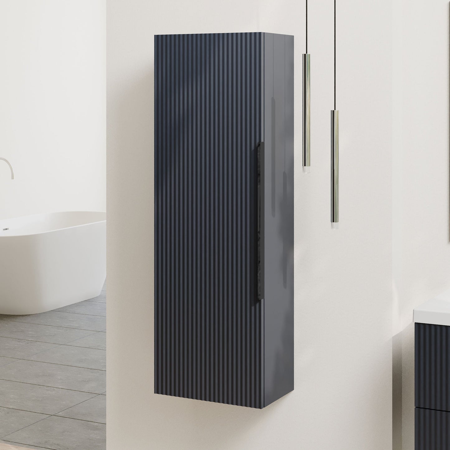 [BFFF1462H225] Tixall Fluted Wall Hung Tall Bathroom Storage Unit, 400mm, Multiple Colours and Handle Options - Lifestyle 3