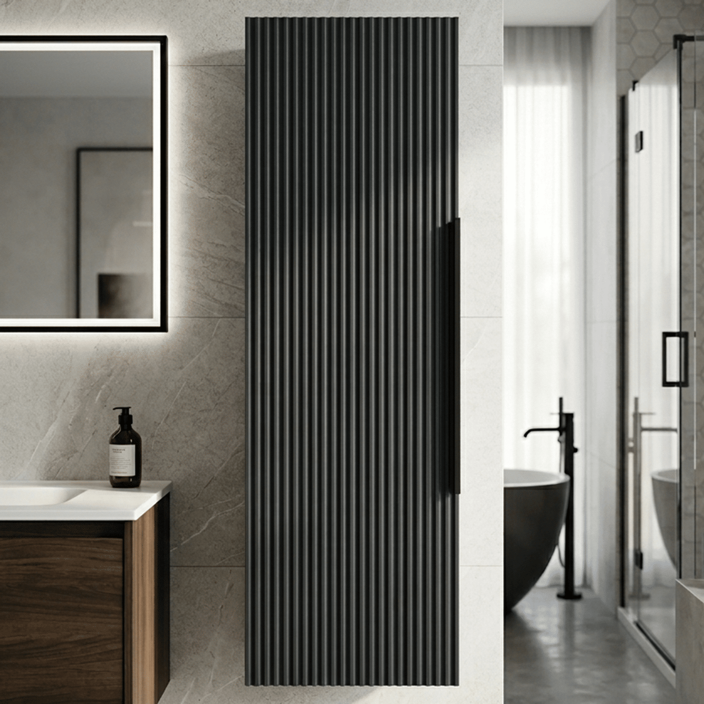 [BFFF1462H225] Tixall Fluted Wall Hung Tall Bathroom Storage Unit, 400mm, Multiple Colours and Handle Options - Silo