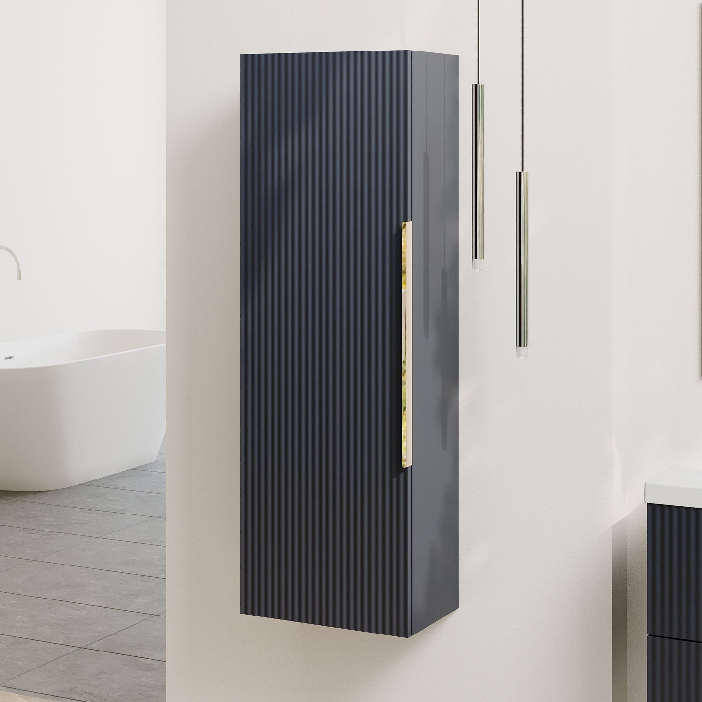 [BFFF1462H325] Tixall Fluted Wall Hung Tall Bathroom Storage Unit, 400mm, Multiple Colours and Handle Options - Lifestyle 3