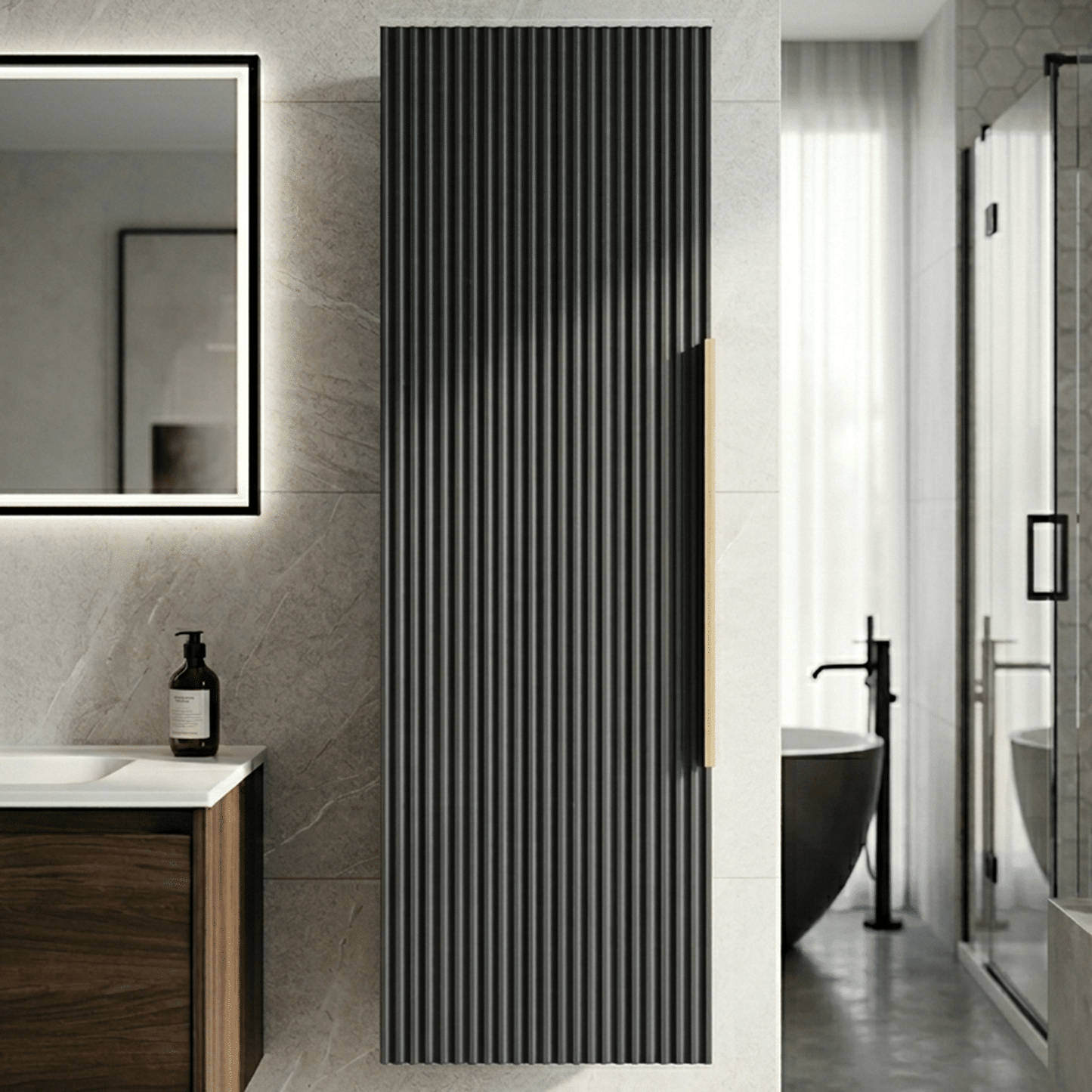 [BFFF1462H325] Tixall Fluted Wall Hung Tall Bathroom Storage Unit, 400mm, Multiple Colours and Handle Options - Silo