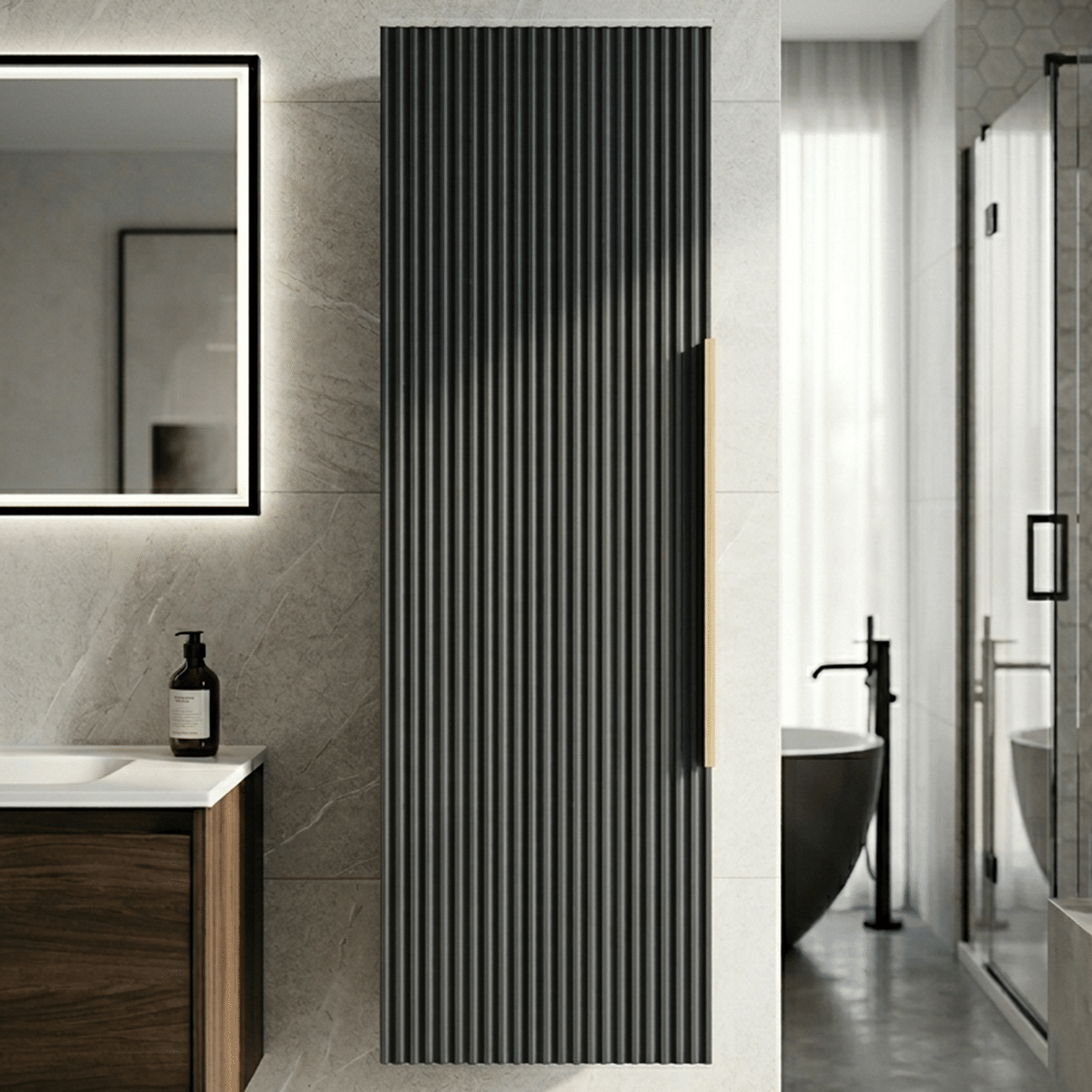 [BFFF1462H325] Tixall Fluted Wall Hung Tall Bathroom Storage Unit, 400mm, Multiple Colours and Handle Options - Silo