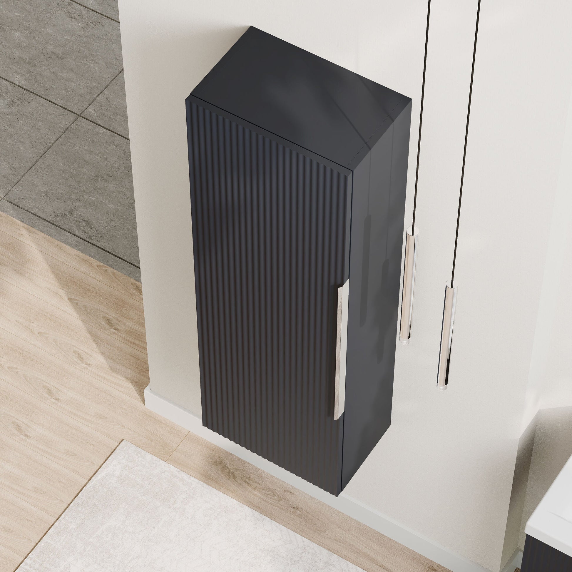 [BFFF1462] Tixall Fluted Wall Hung Tall Bathroom Storage Unit, 400mm, Multiple Colours and Handle Options - Lifestyle 2