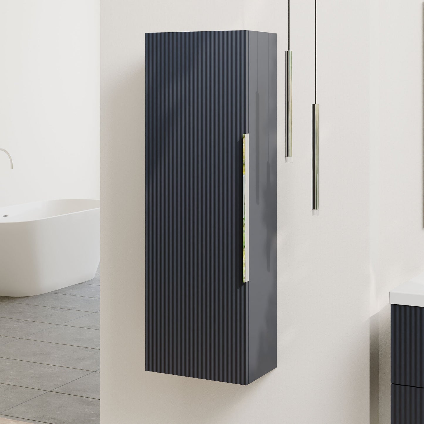 [BFFF1462] Tixall Fluted Wall Hung Tall Bathroom Storage Unit, 400mm, Multiple Colours and Handle Options - Lifestyle 3