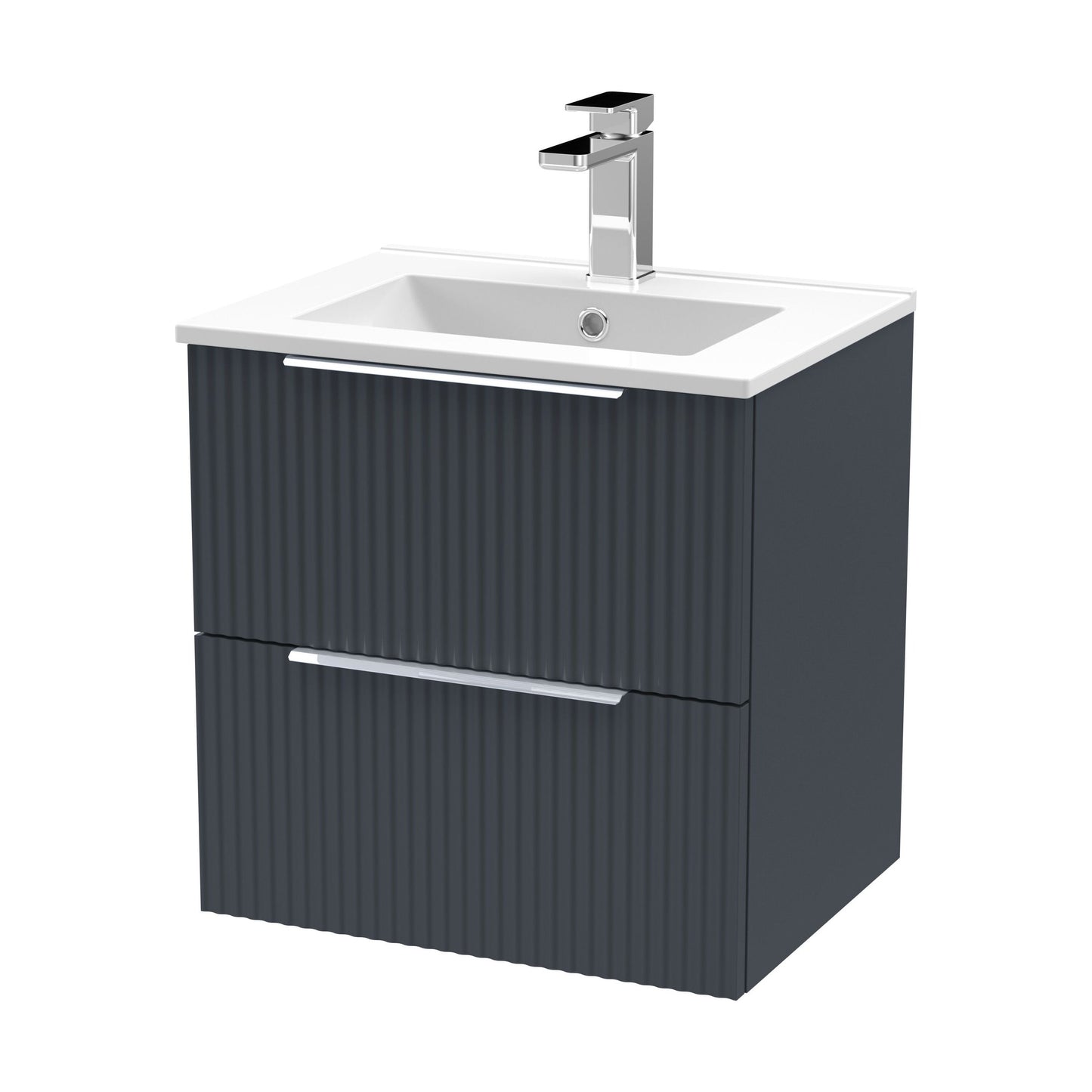 [BFFF1492B] Tixall Fluted 2 Drawer Wall Hung Vanity Unit with Minimalist Basin, Dark Grey, 500mm - Cutout