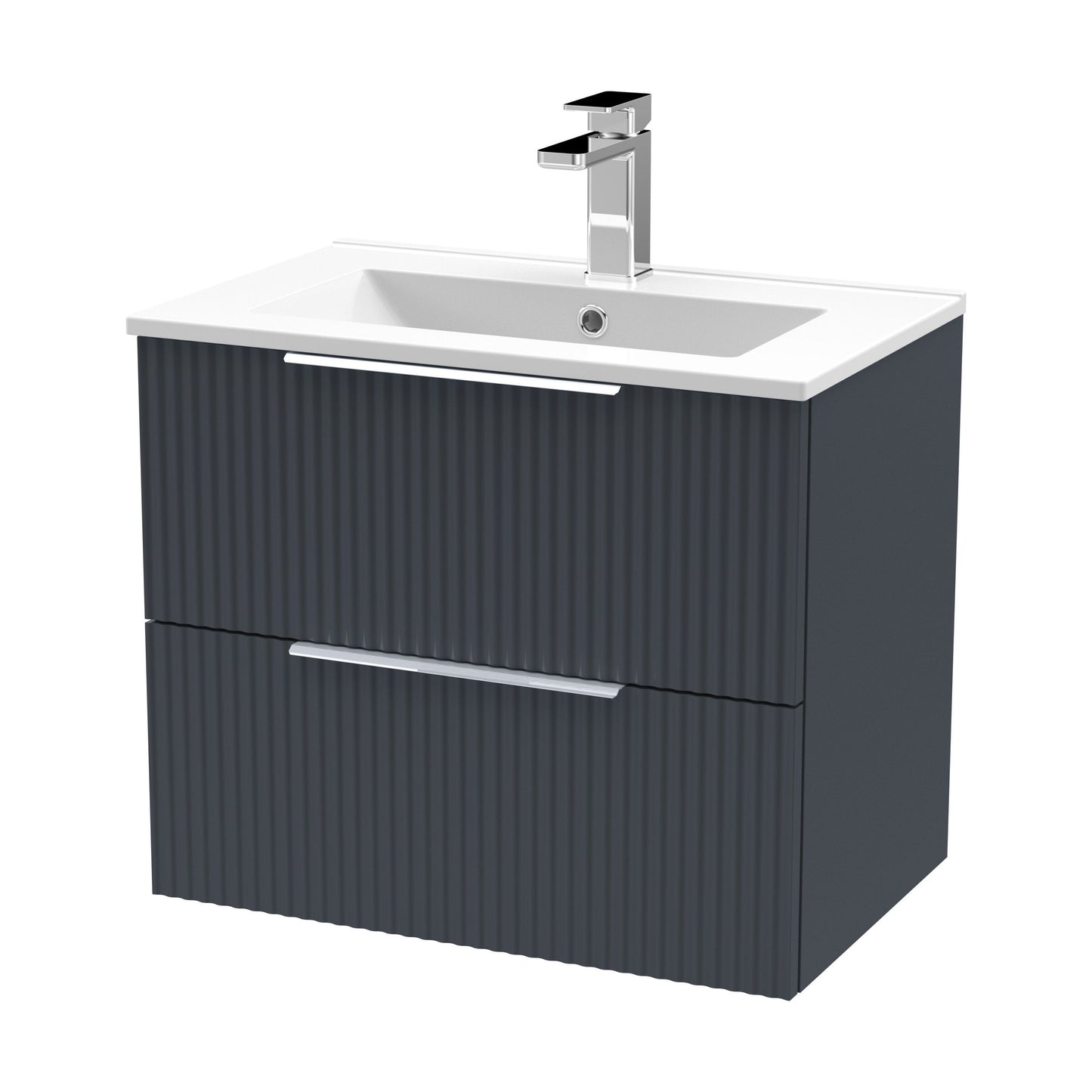 [BFFF1493B] Tixall Fluted 2 Drawer Wall Hung Vanity Unit with Minimalist Basin, Dark Grey, 600mm - Cutout
