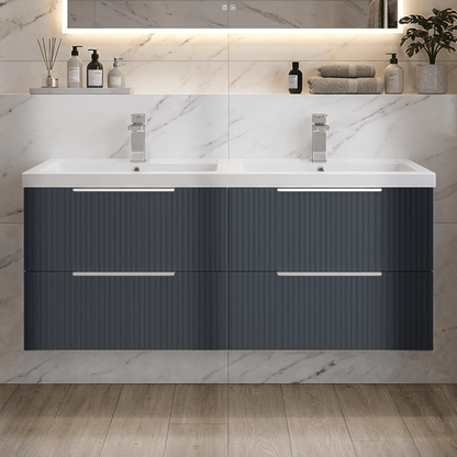 [BFFF1493C] Tixall Fluted Front Wall Hung Vanity Basin Unit with Choice of Size, Colour and Handle Options - Silo