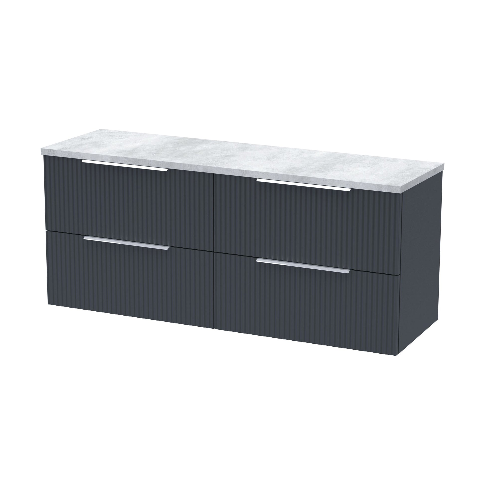[BFFF1493LBG2] Tixall Fluted 4 Drawer Wall Hung Vanity Unit with Laminate Worktop, Dark Grey, 1200mm - Cutout