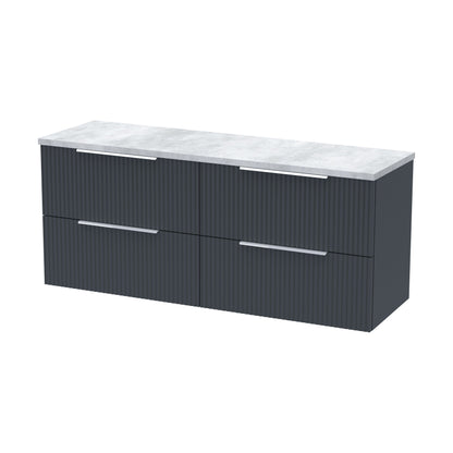 [BFFF1493LBG2] Tixall Fluted 4 Drawer Wall Hung Vanity Unit with Laminate Worktop, Dark Grey, 1200mm - Cutout