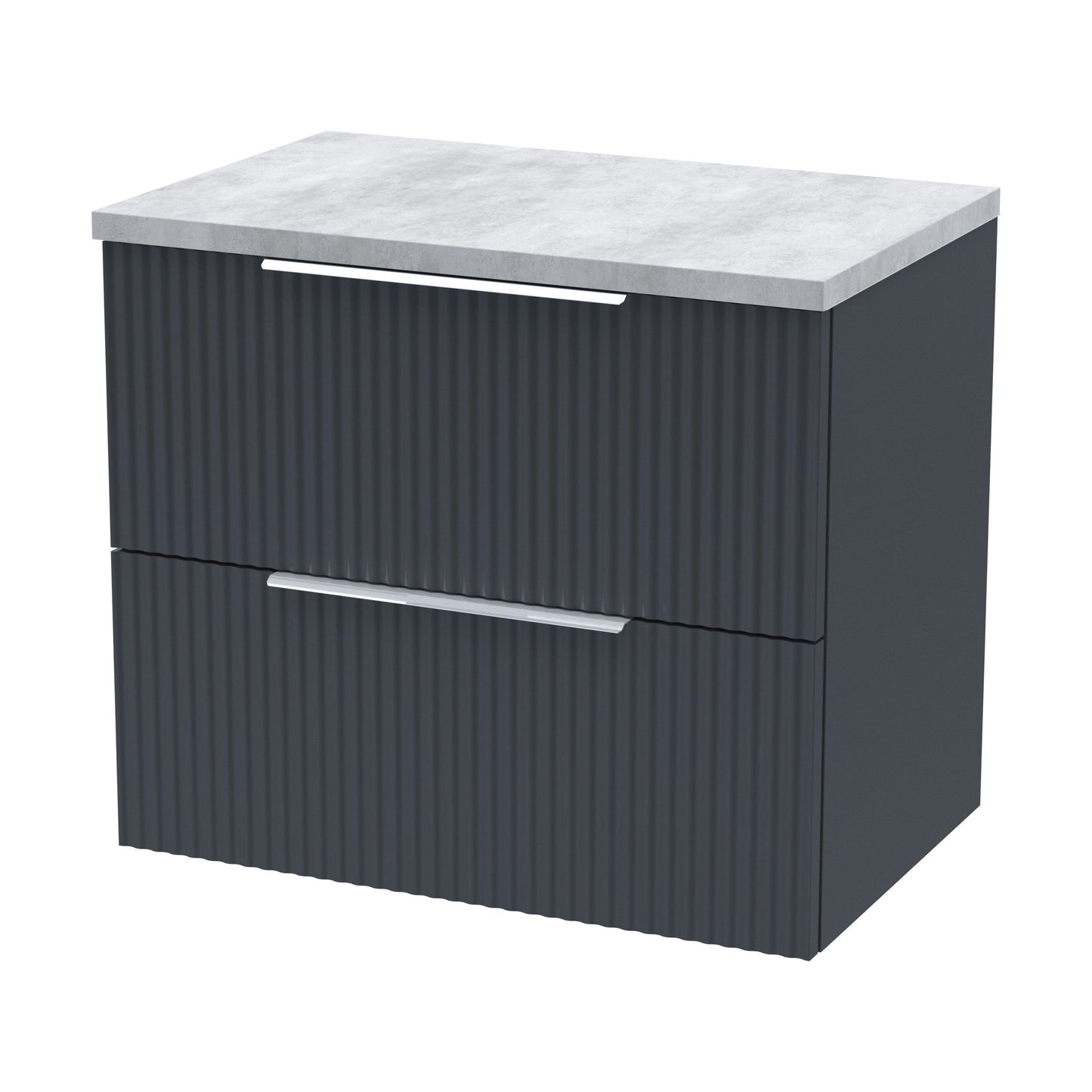 [BFFF1493LBG] Tixall Fluted 2 Drawer Wall Hung Vanity Unit with Laminate Worktop, Dark Grey, 600mm - Cutout