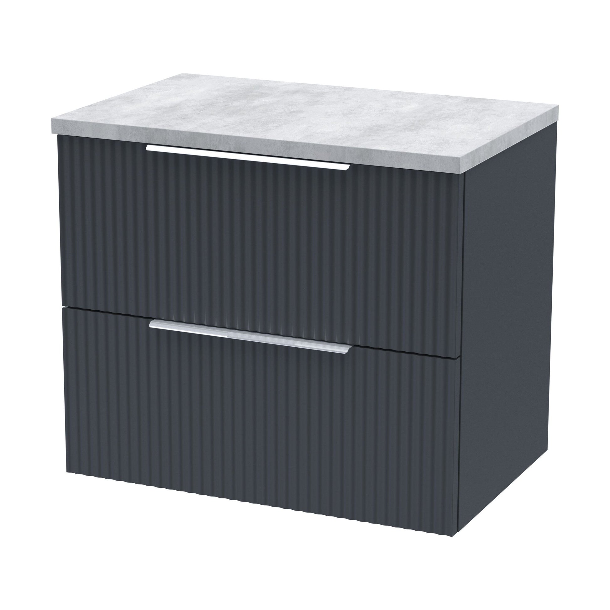 [BFFF1493LBG] Tixall Fluted 2 Drawer Wall Hung Vanity Unit with Laminate Worktop, Dark Grey, 600mm - Cutout