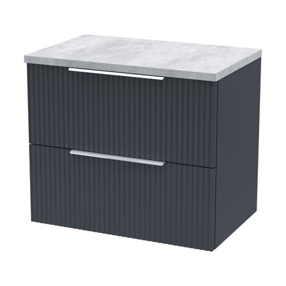 [BFFF1493LBG] Tixall Fluted 2 Drawer Wall Hung Vanity Unit with Laminate Worktop, Dark Grey, 600mm - Cutout