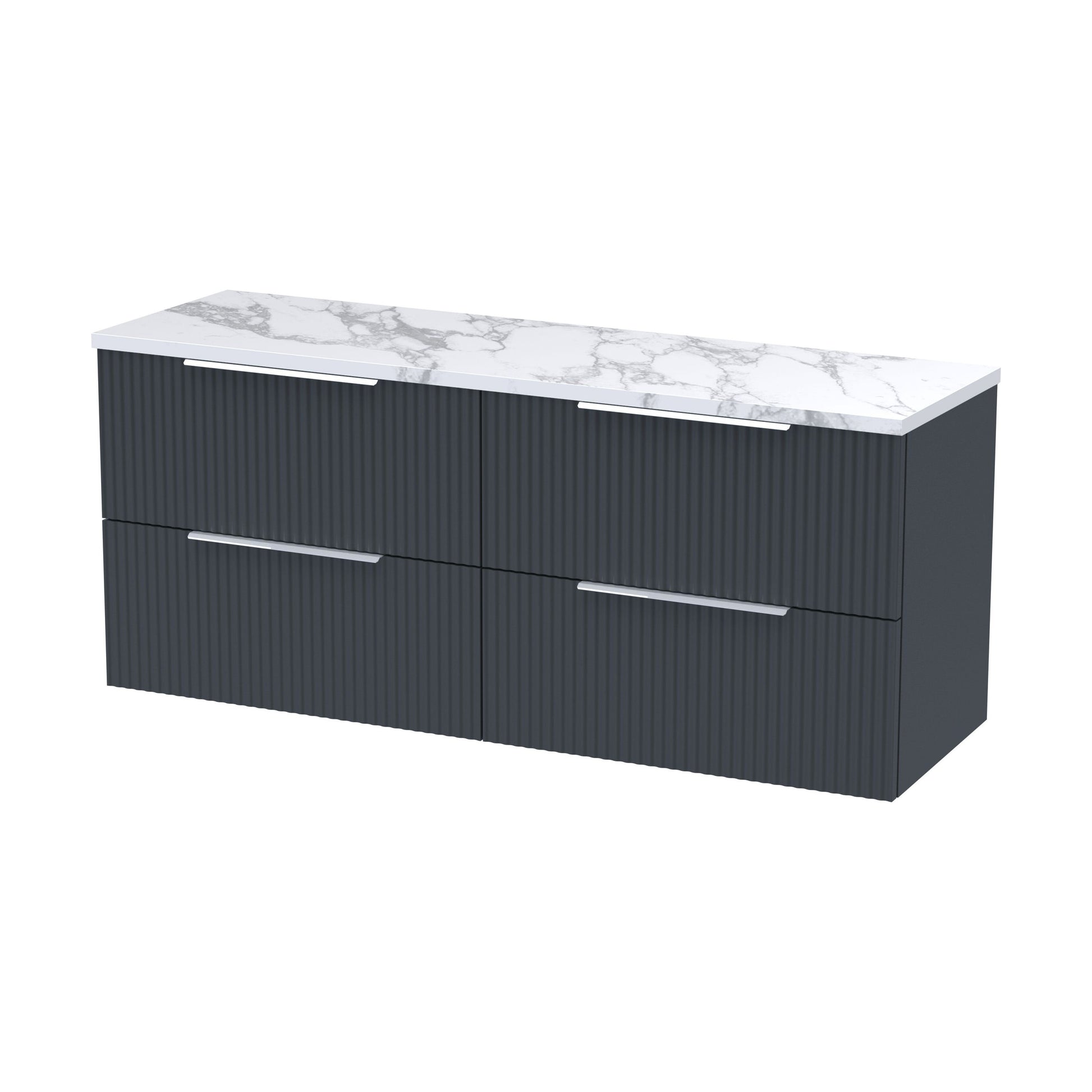 [BFFF1493LCM2] Tixall Fluted 4 Drawer Wall Hung Vanity Unit with Laminate Worktop, Dark Grey, 1200mm - Cutout
