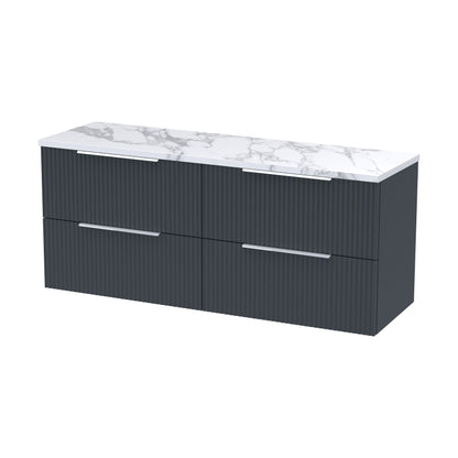 [BFFF1493LCM2] Tixall Fluted 4 Drawer Wall Hung Vanity Unit with Laminate Worktop, Dark Grey, 1200mm - Cutout