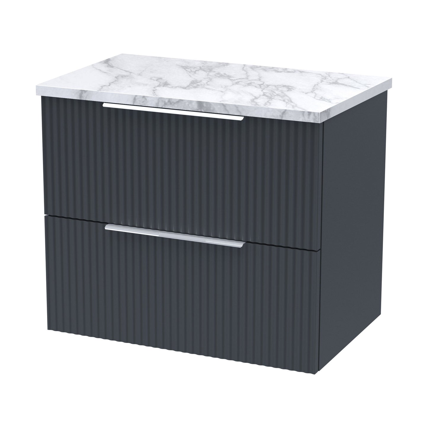 [BFFF1493LCM] Tixall Fluted 2 Drawer Wall Hung Vanity Unit with Laminate Worktop, Dark Grey, 600mm - Cutout