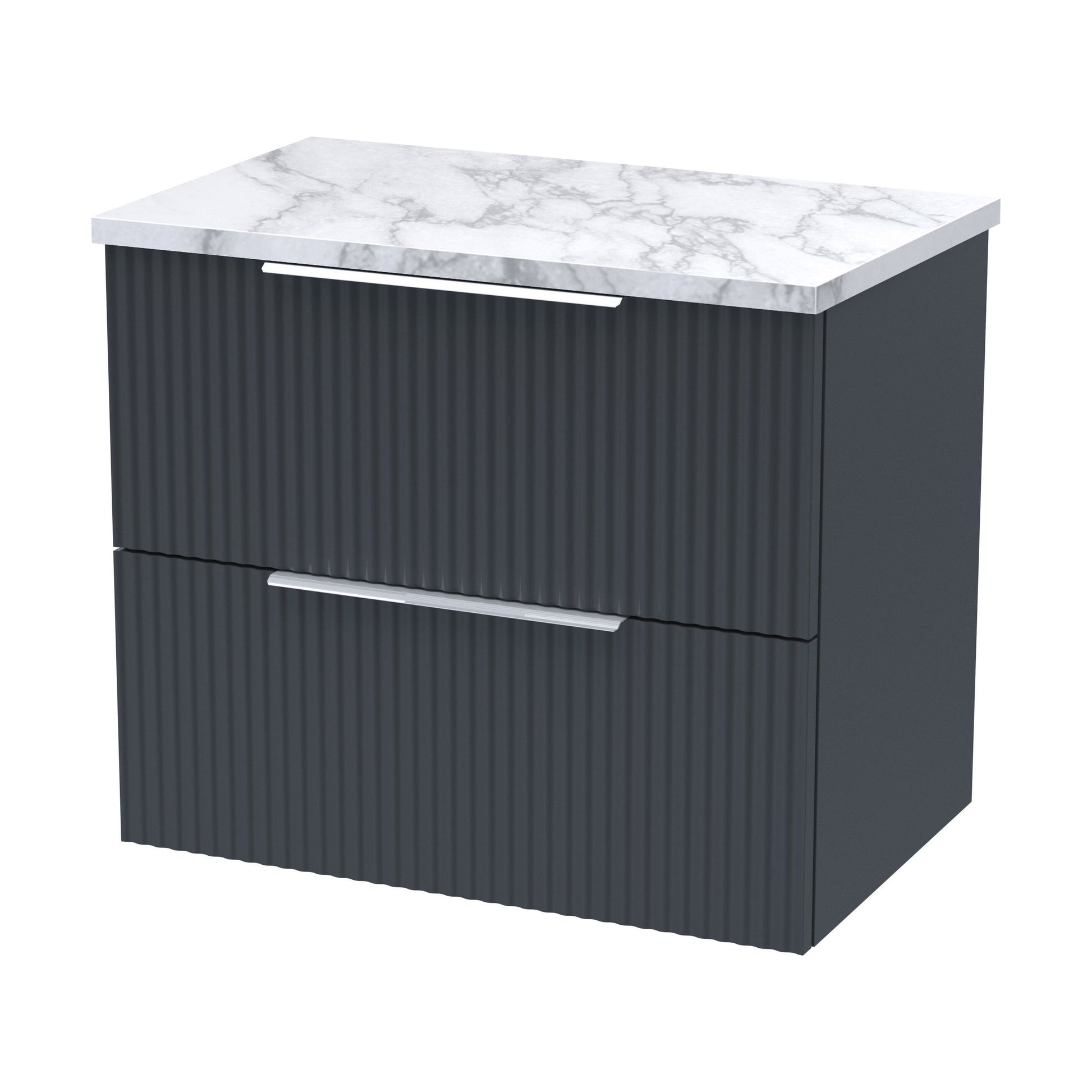 [BFFF1493LCM] Tixall Fluted 2 Drawer Wall Hung Vanity Unit with Laminate Worktop, Dark Grey, 600mm - Cutout