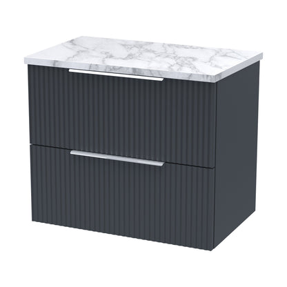 [BFFF1493LCM] Tixall Fluted 2 Drawer Wall Hung Vanity Unit with Laminate Worktop, Dark Grey, 600mm - Cutout