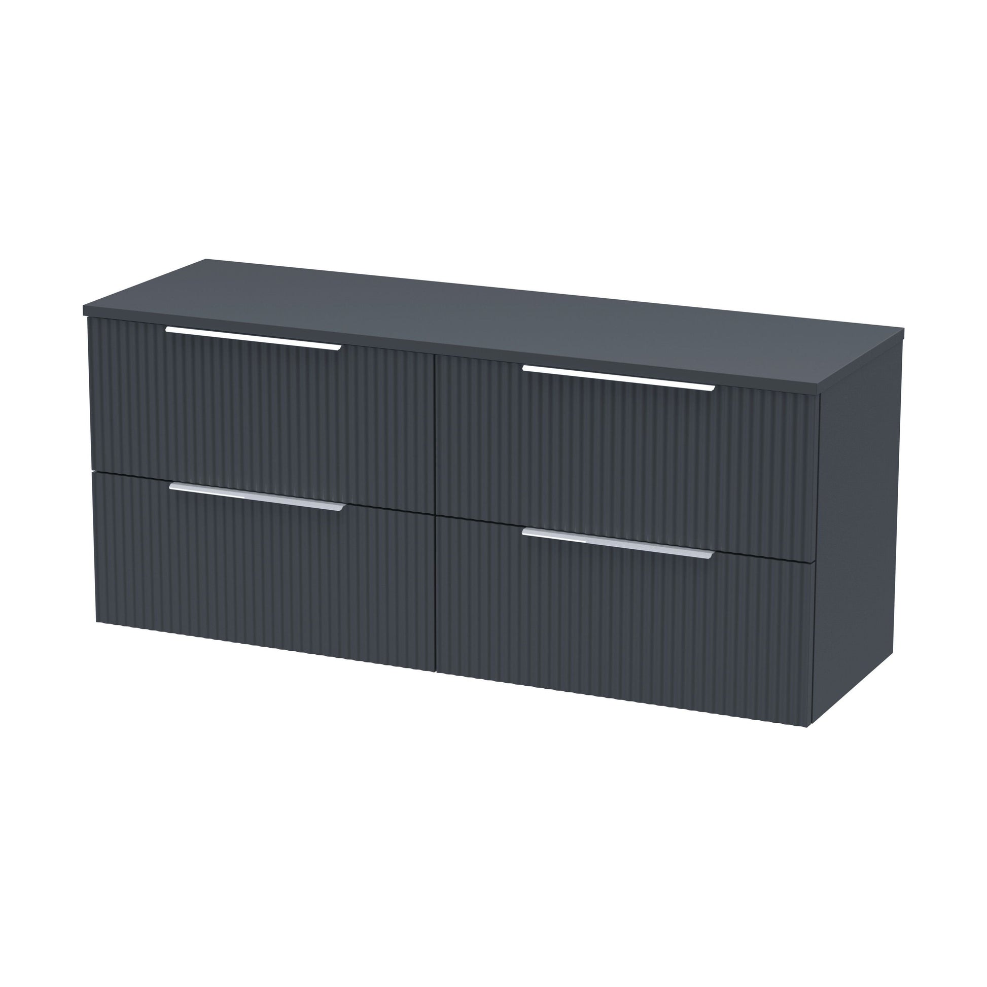 [BFFF1493W2] Tixall Fluted 4 Drawer Wall Hung Vanity Unit with Worktop Basin, Dark Grey, 1200mm - Cutout