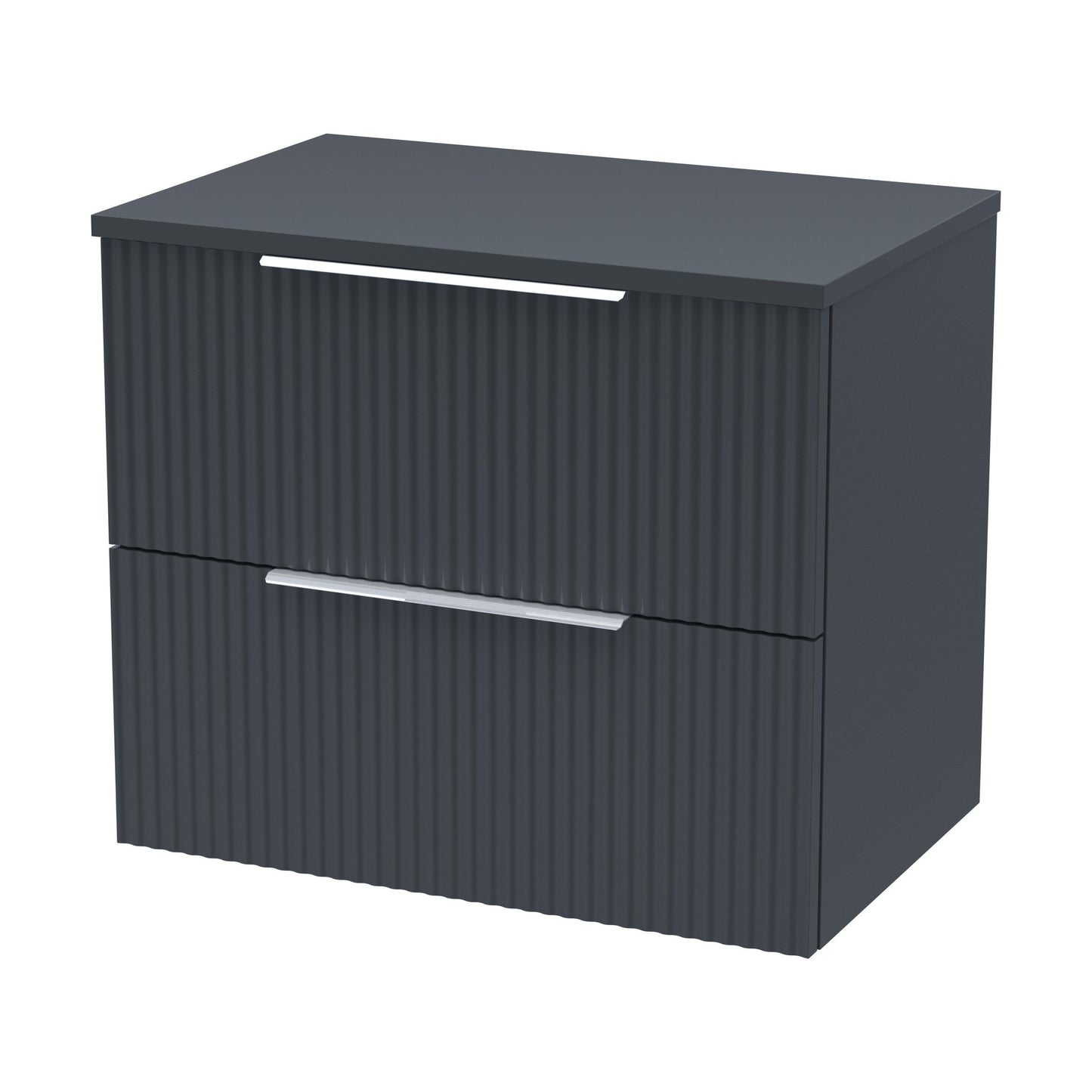 [BFFF1493W] Tixall Fluted 2 Drawer Wall Hung Vanity Unit with Worktop, Dark Grey, 600mm - Cutout
