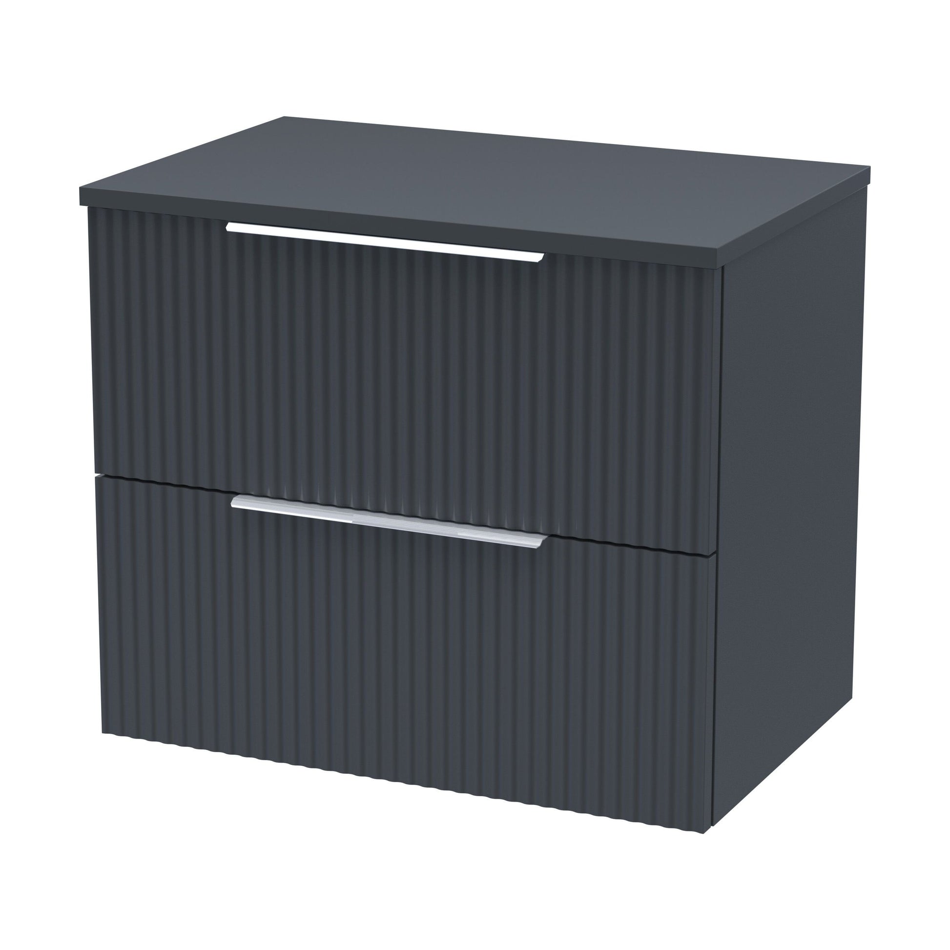 [BFFF1493W] Tixall Fluted 2 Drawer Wall Hung Vanity Unit with Worktop, Dark Grey, 600mm - Cutout