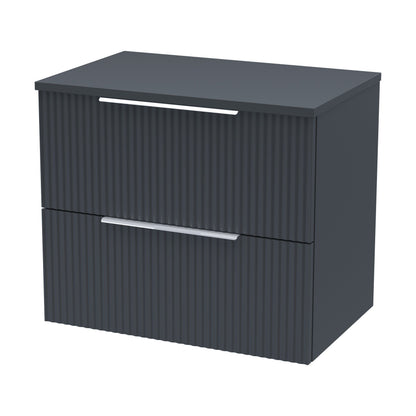 [BFFF1493W] Tixall Fluted 2 Drawer Wall Hung Vanity Unit with Worktop, Dark Grey, 600mm - Cutout