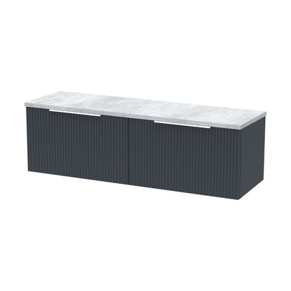 [BFFF1494LBG2] Tixall Fluted 2 Drawer Wall Hung Vanity Unit with Laminate Worktop, Dark Grey, 1200mm - Cutout