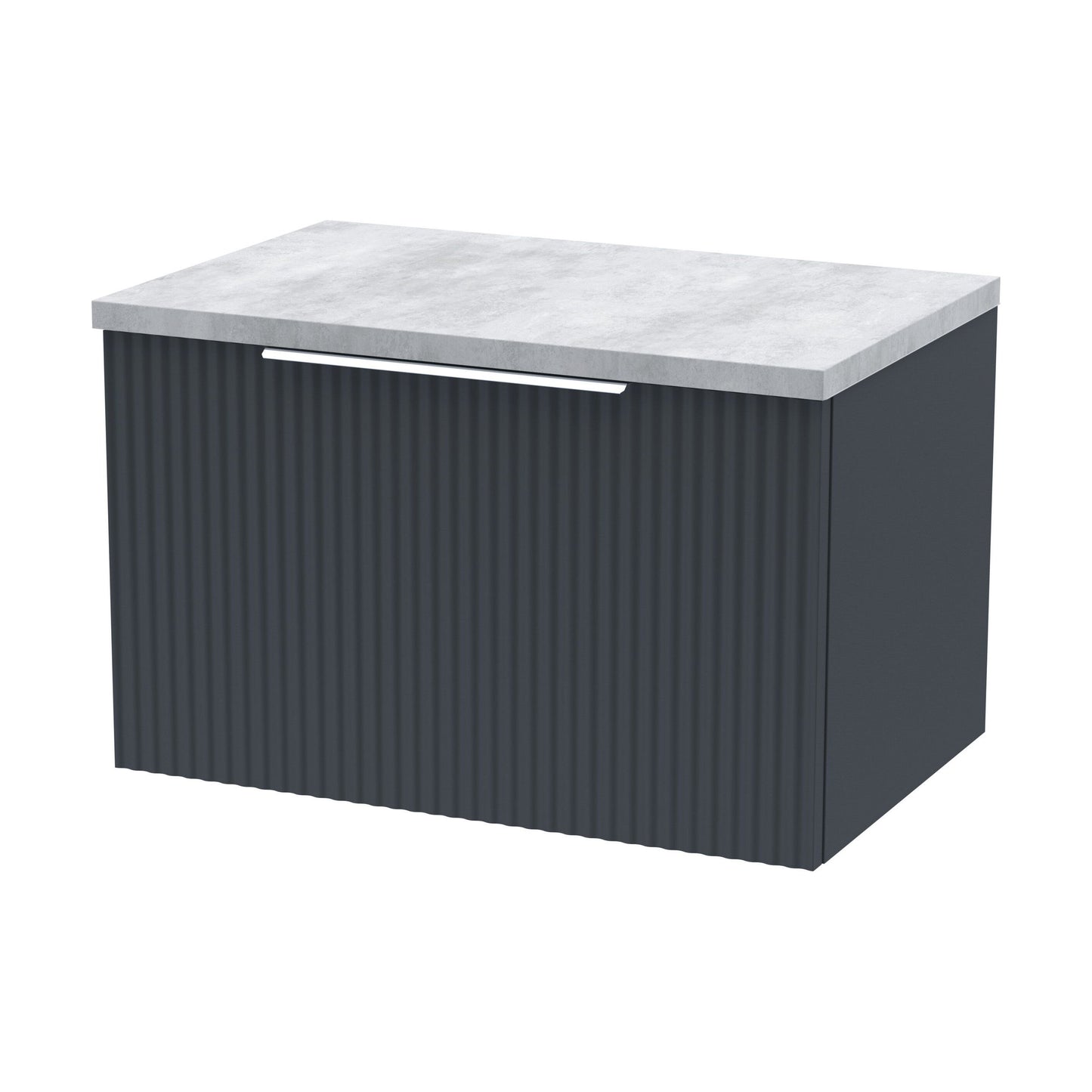 [BFFF1494LBG] Tixall Fluted 1 Drawer Wall Hung Vanity Unit with Laminate Worktop, Dark Grey, 600mm - Cutout