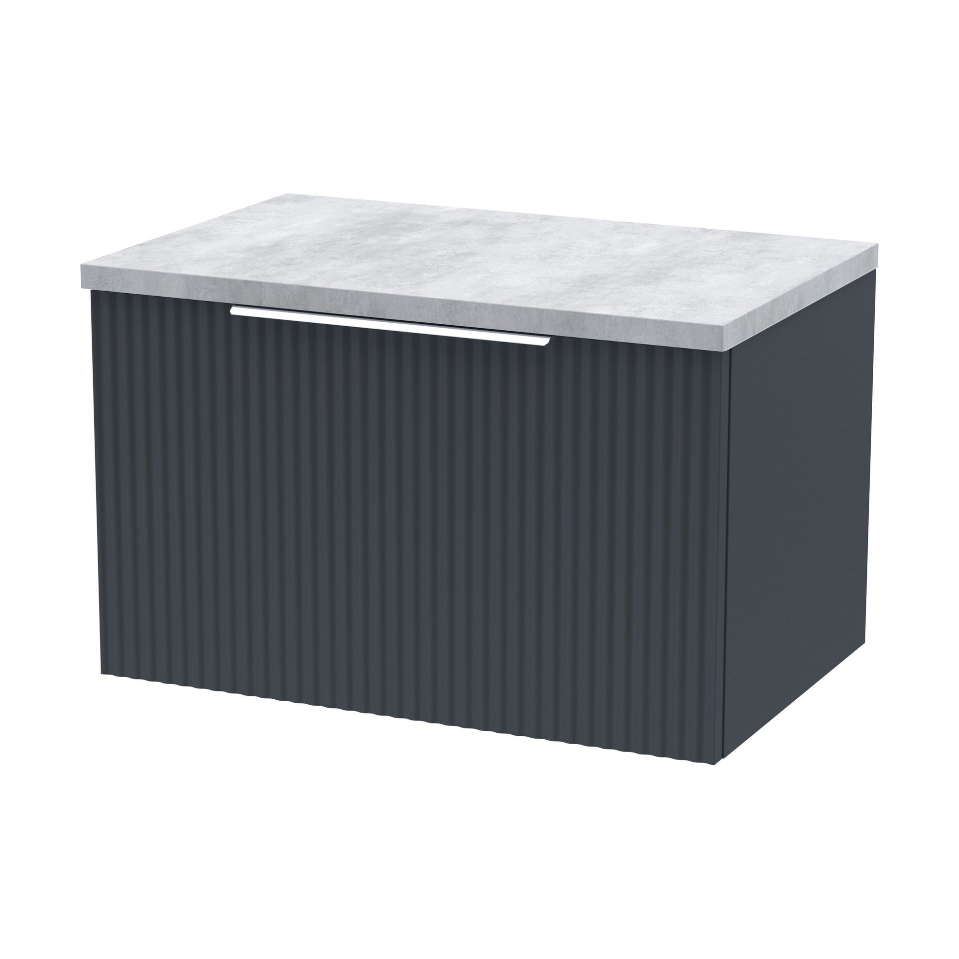 [BFFF1494LBG] Tixall Fluted 1 Drawer Wall Hung Vanity Unit with Laminate Worktop, Dark Grey, 600mm - Cutout