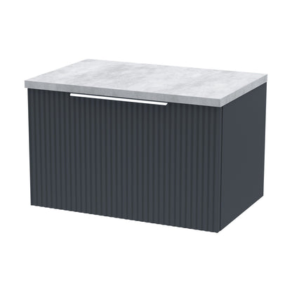 [BFFF1494LBG] Tixall Fluted 1 Drawer Wall Hung Vanity Unit with Laminate Worktop, Dark Grey, 600mm - Cutout