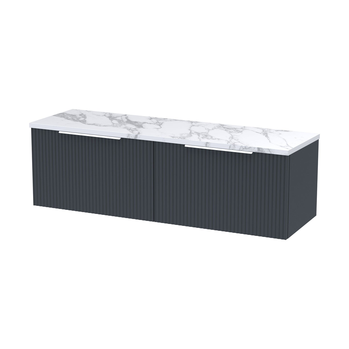 [BFFF1494LCM2] Tixall Fluted 2 Drawer Wall Hung Vanity Unit with Laminate Worktop, Dark Grey, 1200mm - Cutout