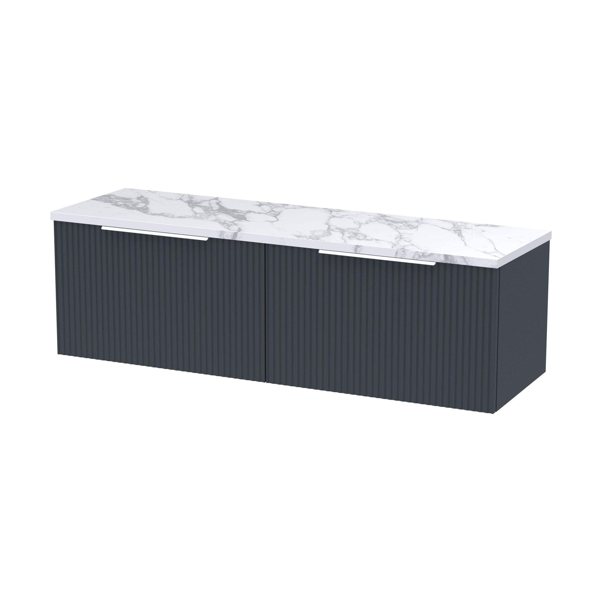 [BFFF1494LCM2] Tixall Fluted 2 Drawer Wall Hung Vanity Unit with Laminate Worktop, Dark Grey, 1200mm - Cutout
