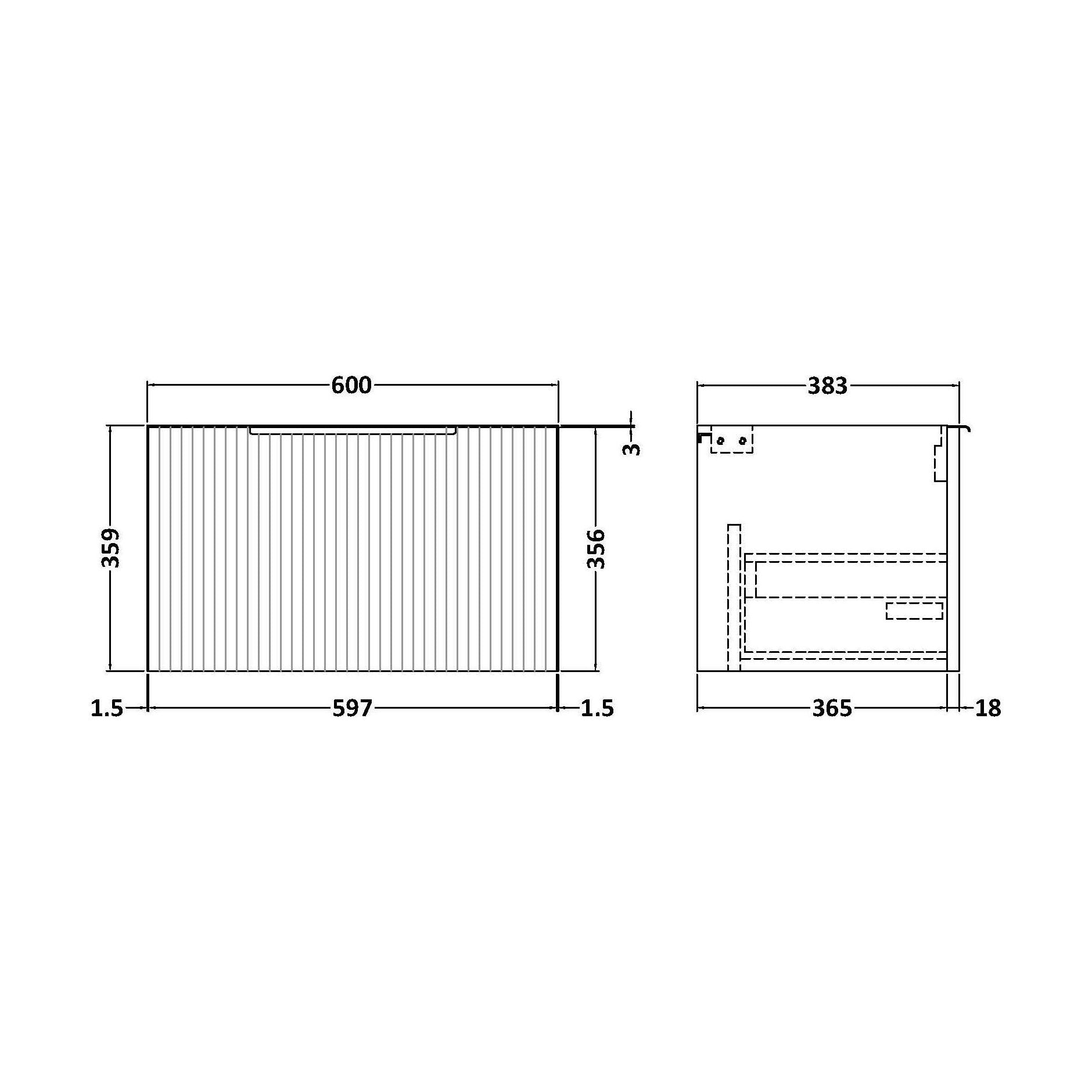 [BFFF1494] 600 W/H Single Drawer Unit - Technical Drawing