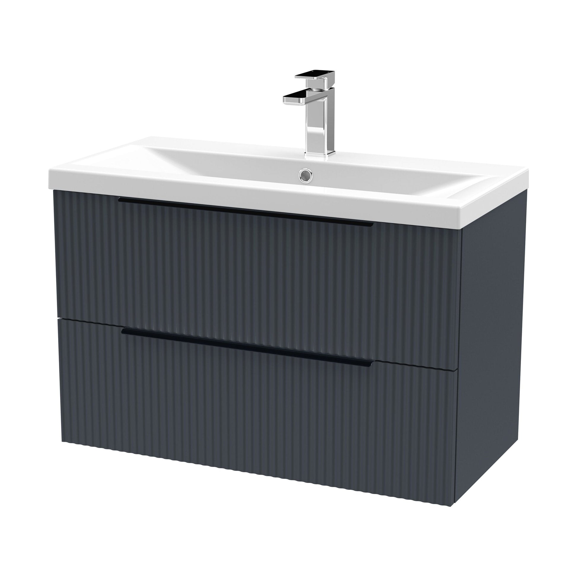 [BFFF1495AH226] Tixall Fluted Front Wall Hung Vanity Basin Unit with Choice of Size, Colour and Handle Options - Cutout