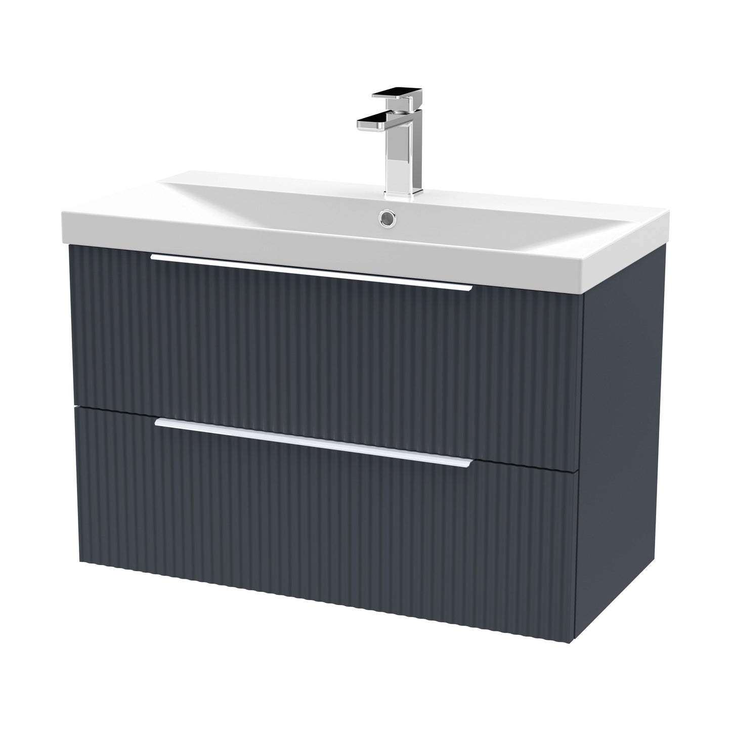 [BFFF1495D] Tixall Fluted 2 Drawer Wall Hung Vanity Unit with Thin Edge Basin, Dark Grey, 800mm - Cutout
