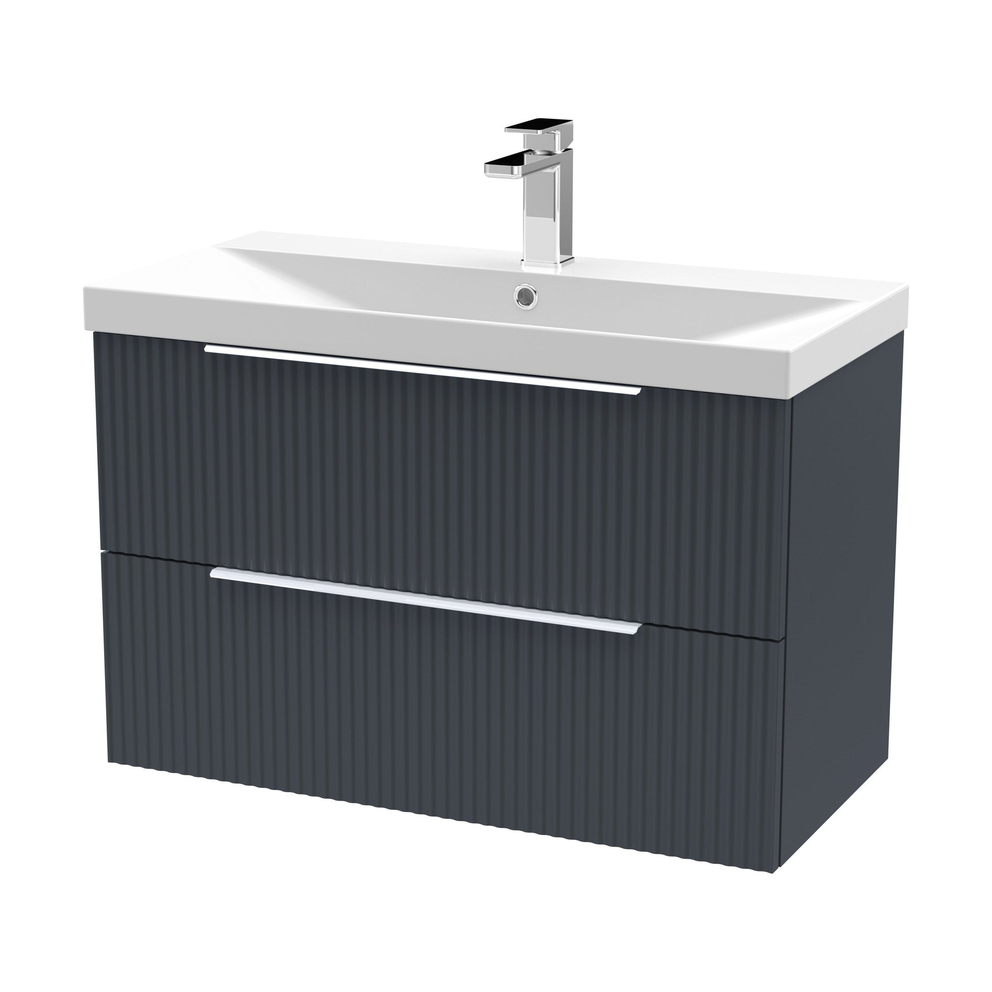 [BFFF1495D] Tixall Fluted 2 Drawer Wall Hung Vanity Unit with Thin Edge Basin, Dark Grey, 800mm - Cutout