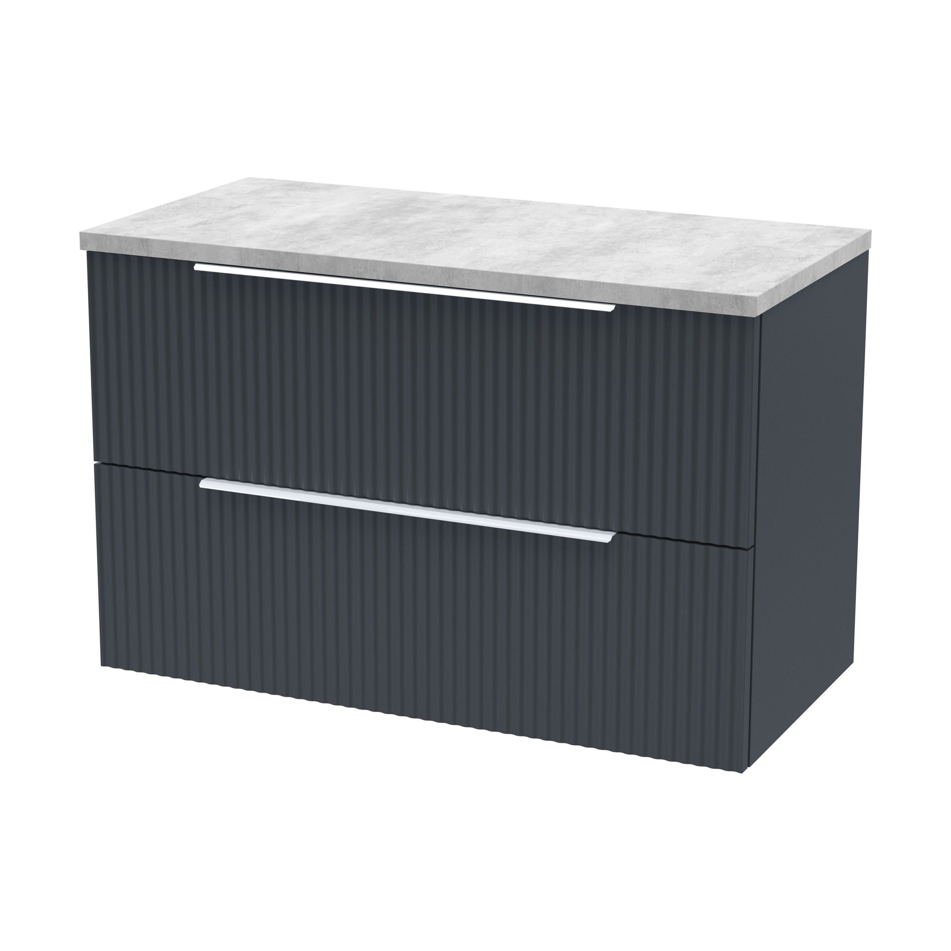 [BFFF1495LBG] Tixall Fluted 2 Drawer Wall Hung Vanity Unit with Laminate Worktop, Dark Grey, 805mm - Cutout